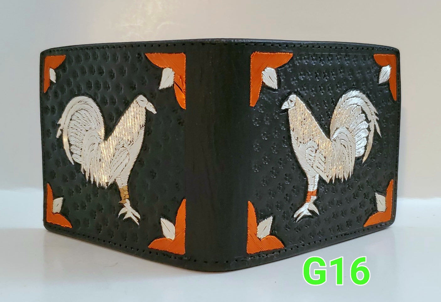 Gallos rooster Hilo de plata money cartera wallet artesanal piteada bordada a mano hand crafted mexican custom work in silver thread Made in mexico            