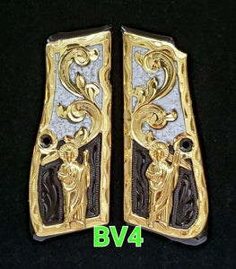 Browning highpower many mexican style grips cachas Handmade engraved 24k gold plated