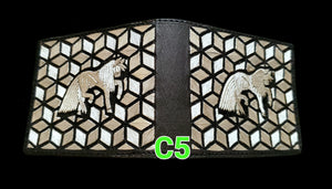 Horses caballos Hilo de plata money cartera wallet artesanal piteada bordada a mano hand crafted mexican custom work in silver thread Made in mexico