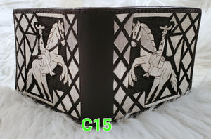 Horses caballos Hilo de plata money cartera wallet artesanal piteada bordada a mano hand crafted mexican custom work in silver thread Made in mexico