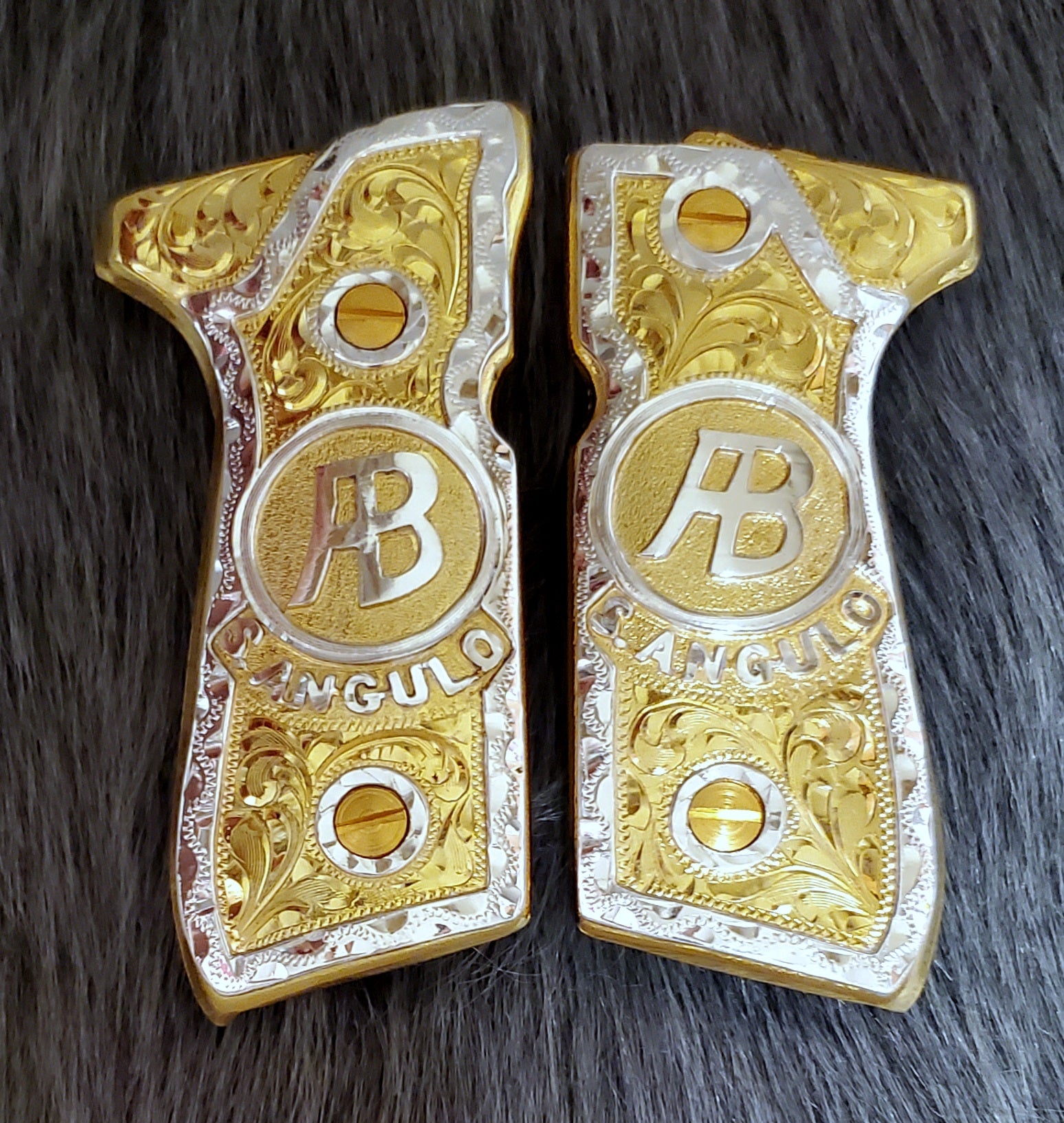 thumbnail image 2 of Handmade Mexican Eagle 24K Gold Plated Beretta 92FS Gun Grips – Silver, Gold, Green, Reed, White (Aguila Mexicana) 2 of 6