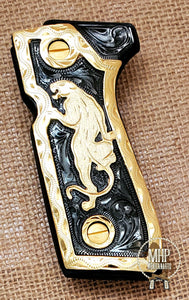 La pantera panther black and golden custom made beretta 92fs cachas pistol grips 24k gold Plated