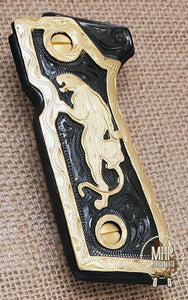 La pantera panther black and golden custom made beretta 92fs cachas pistol grips 24k gold Plated