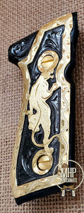 La pantera panther black and golden custom made beretta 92fs cachas pistol grips 24k gold Plated