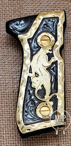 La pantera panther black and golden custom made beretta 92fs cachas pistol grips 24k gold Plated