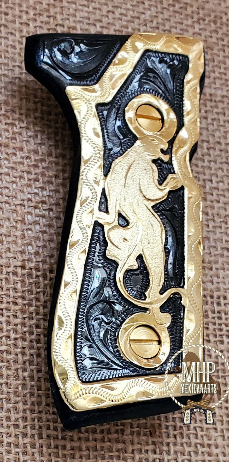 La pantera panther black and golden custom made beretta 92fs cachas pi –  Mhpmexicanarts