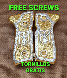 varios styles gold and silver custom made beretta 92fs cachas pistol grips 24k gold Plated