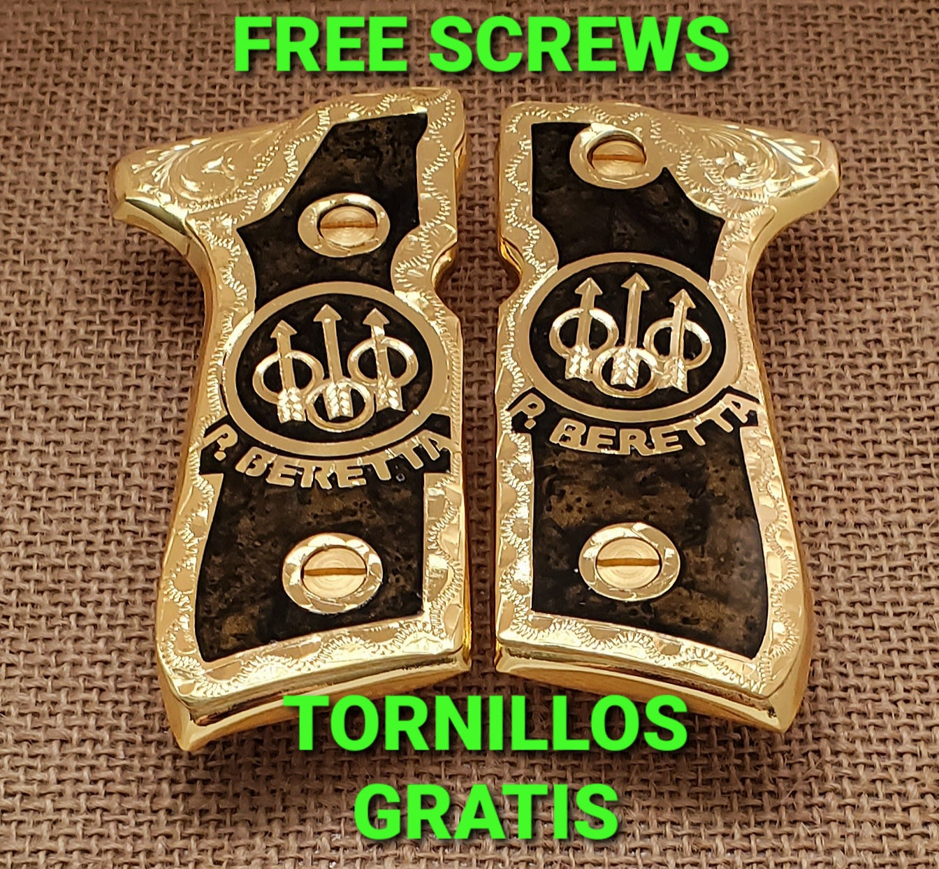 Premium pietro beretta 92fs mexican narco style grips 24k gold Plated custom made engraved