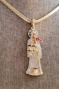 Santa muerte Reaper diamantada con cadena collar necklace figaro chain CZ Pendant 14k gold plated