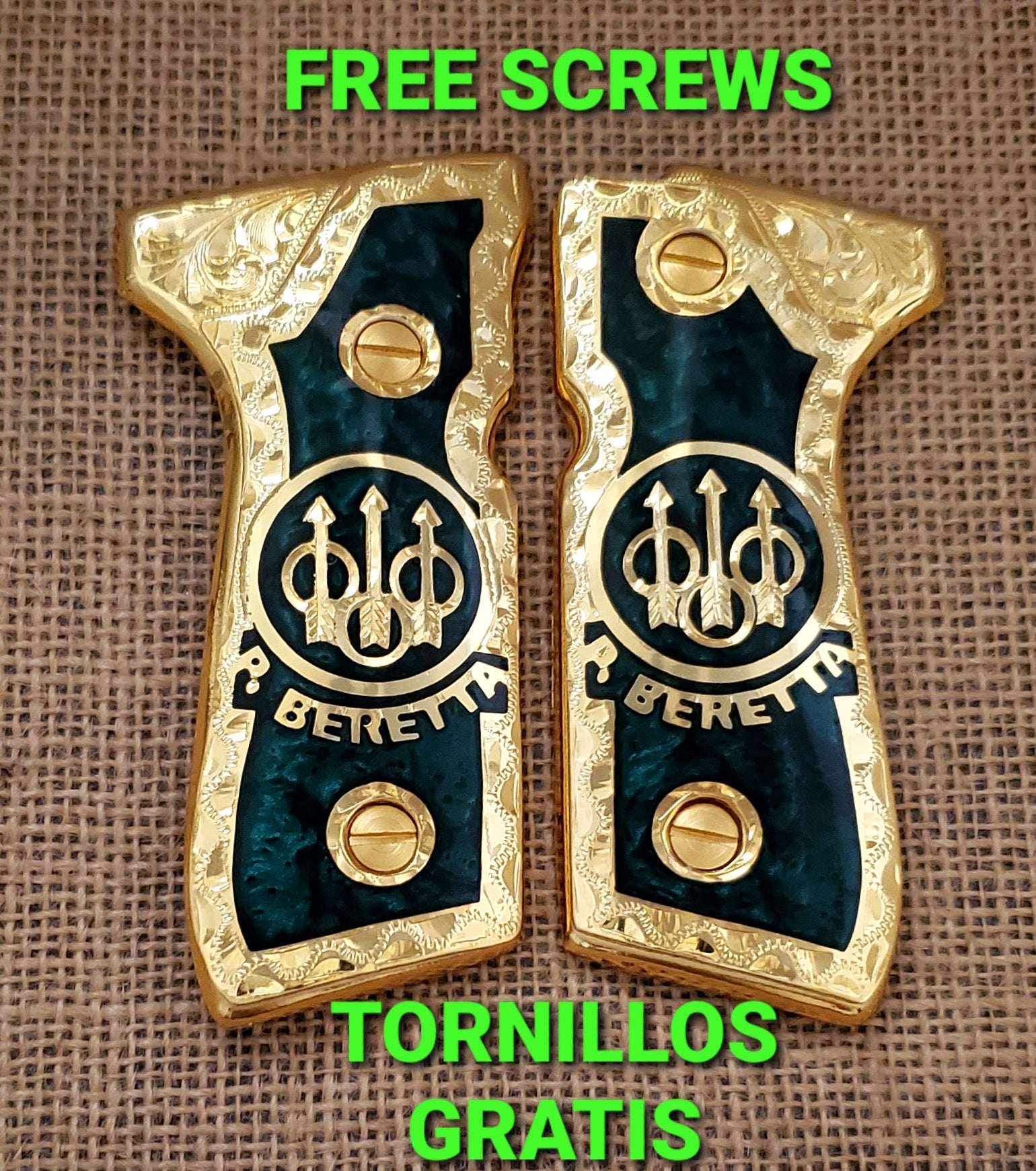 Premium pietro beretta 92fs mexican narco style grips 24k gold Plated custom made engraved