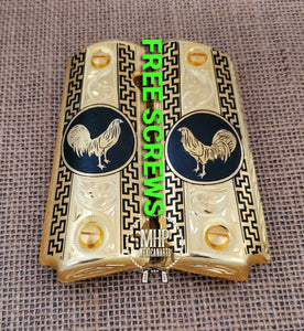 Gallos rooster palenque golden and silver 1911 full size mexican premium gun grips cachas gold plated