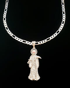 Reaper necklace Santa muerte diamantada con cadena collar figaro chain CZ Pendan