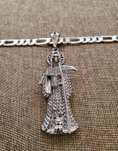 Reaper necklace Santa muerte diamantada con cadena collar figaro chain CZ Pendan