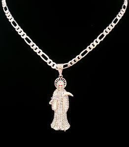 Reaper necklace Santa muerte diamantada con cadena collar figaro chain CZ Pendan