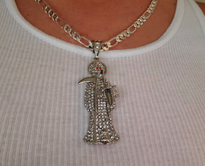 Reaper necklace Santa muerte diamantada con cadena collar figaro chain CZ Pendan