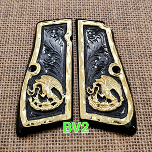 Browning highpower many mexican style grips cachas Handmade engraved 24k gold plated