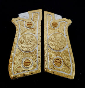 Taurus pt92 mexican style grips cachas gun pistol premium 24k gold Plated