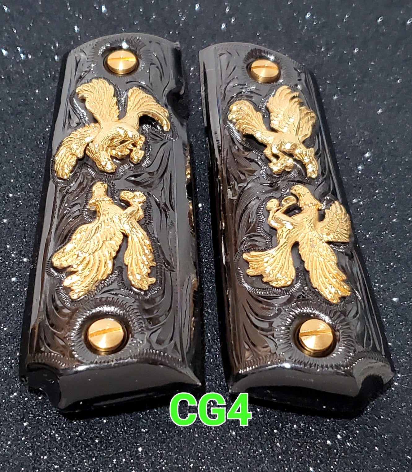 Gallos rooster palenque golden and silver 1911 full size mexican premium gun grips cachas gold plated