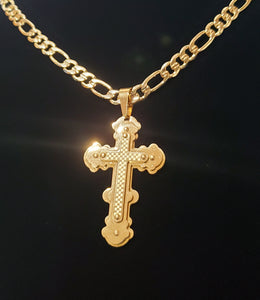 14k Gold plated cross necklace cadena figaro chain Pendant cruz oro laminado