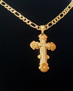 14k Gold plated cross necklace cadena figaro chain Pendant cruz oro laminado