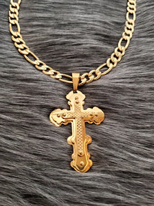 14k Gold plated cross necklace cadena figaro chain Pendant cruz oro laminado