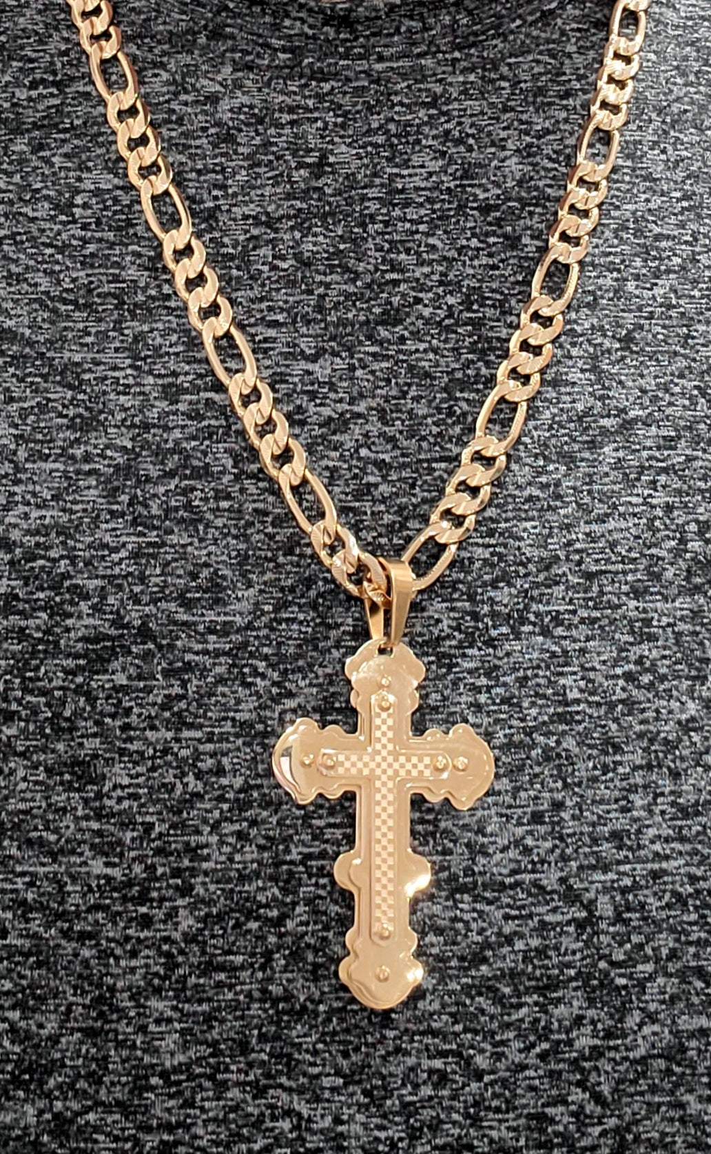 14k Gold plated cross necklace cadena figaro chain Pendant cruz oro laminado