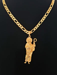 San judas con cadena saint Jude necklace figaro chain Pendant 14k gold plated