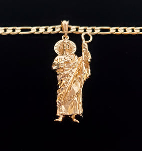 San judas con cadena saint Jude necklace figaro chain Pendant 14k gold plated