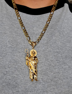 San judas con cadena saint Jude necklace figaro chain Pendant 14k gold plated