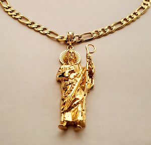 San judas con cadena saint Jude necklace figaro chain Pendant 14k gold plated