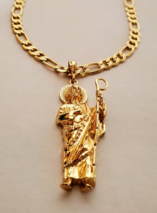 San judas con cadena saint Jude necklace figaro chain Pendant 14k gold plated