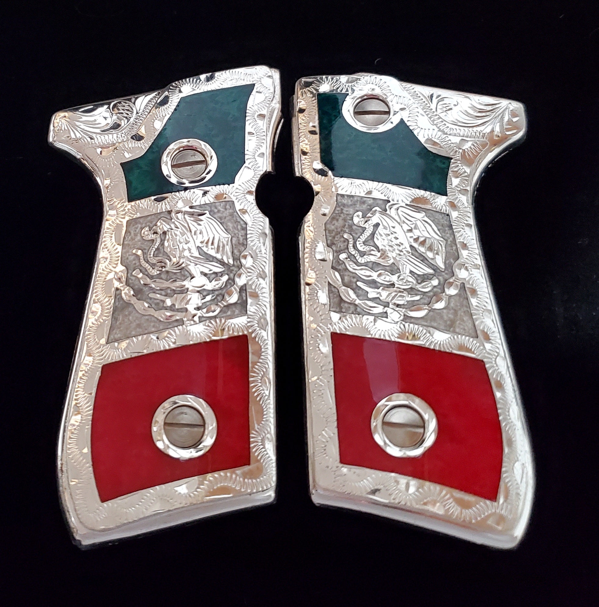 Mexican flag Premium pietro beretta 92fs mexican narco style grips 24k gold Plated custom made engraved