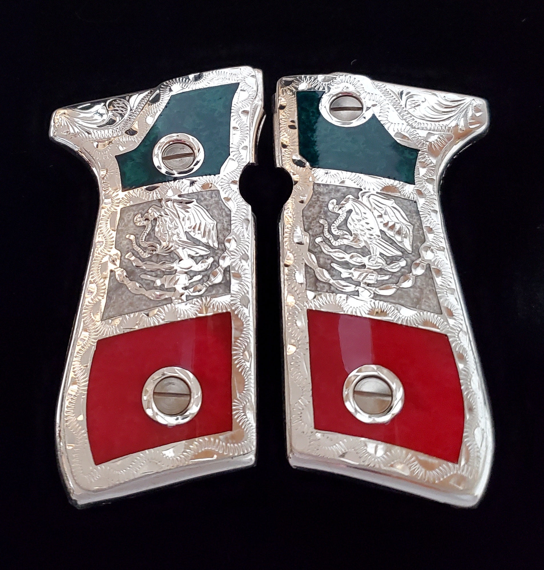 Mexican flag Premium pietro beretta 92fs mexican narco style grips 24k gold Plated custom made engraved