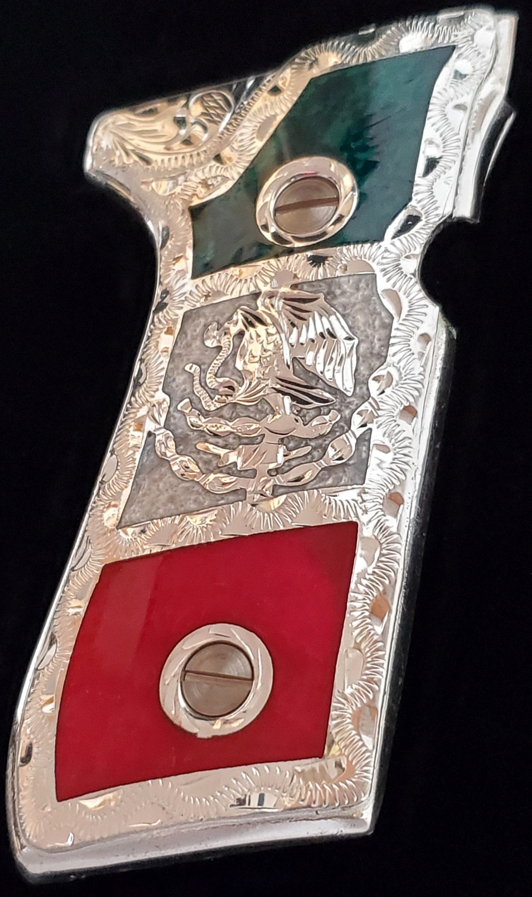 Mexican flag Premium pietro beretta 92fs mexican narco style grips 24k gold Plated custom made engraved