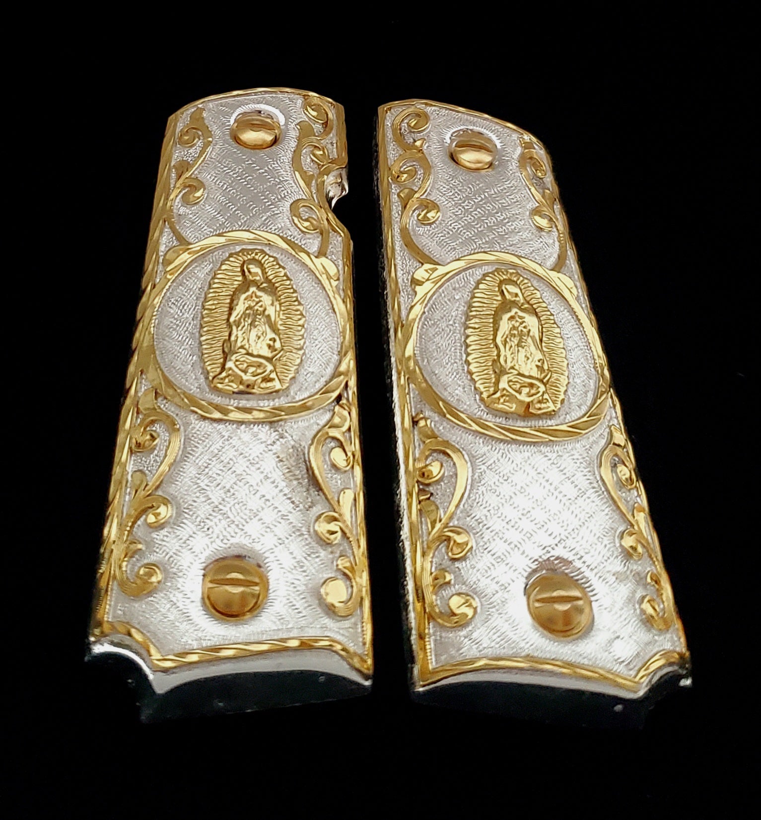 1911 cachas virgen mexican style government gun virgin mary grips 24k gold plated