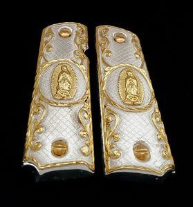 1911 cachas virgen mexican style government gun virgin mary grips 24k gold plated