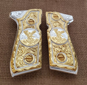 centenarios silver,black,golden custom made beretta 92fs cachas pistol grips 24k gold Plated