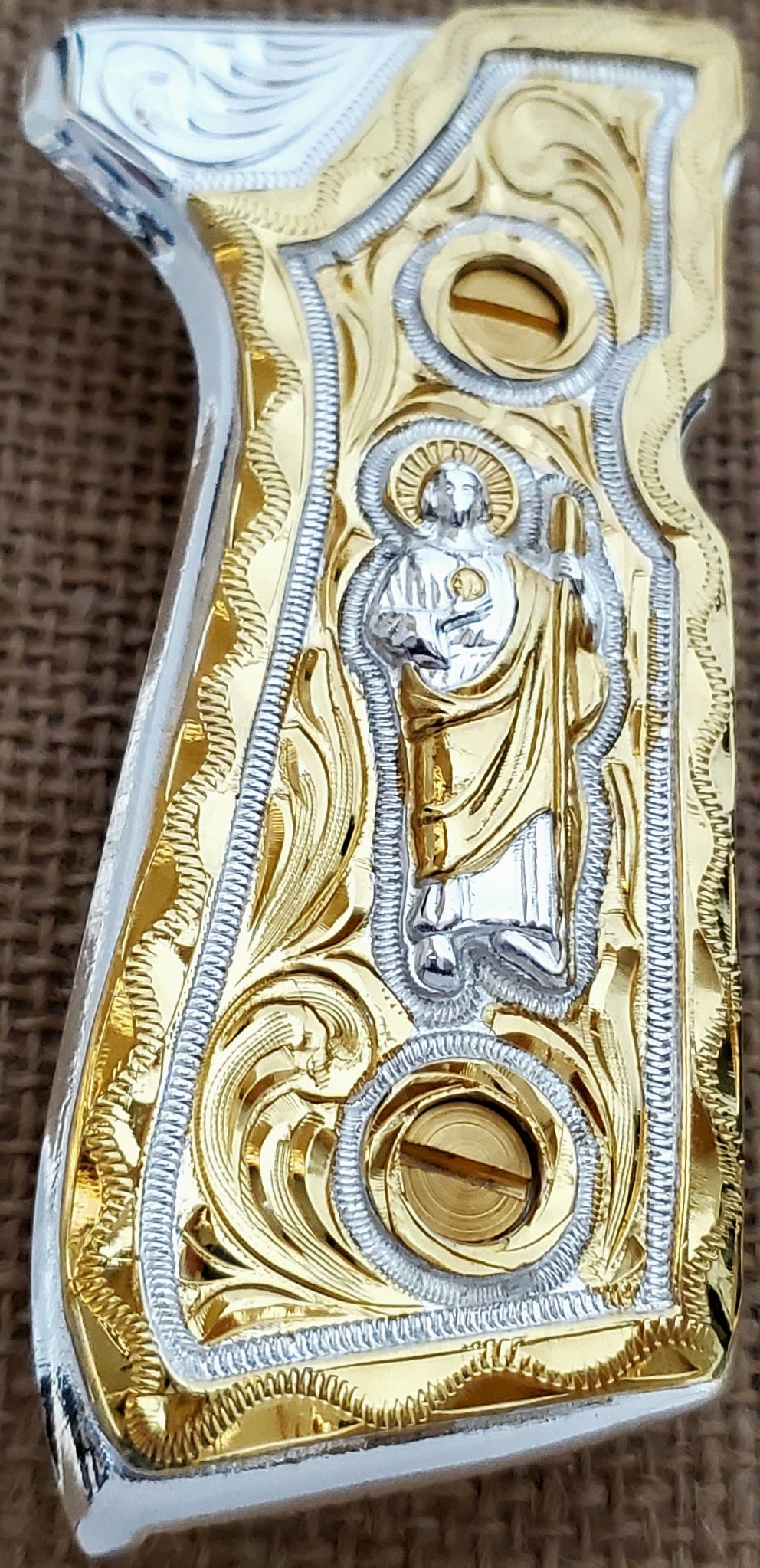 San judas saint jude custom made premium cachas pistol grips 24k gold Plated beretta 92fs