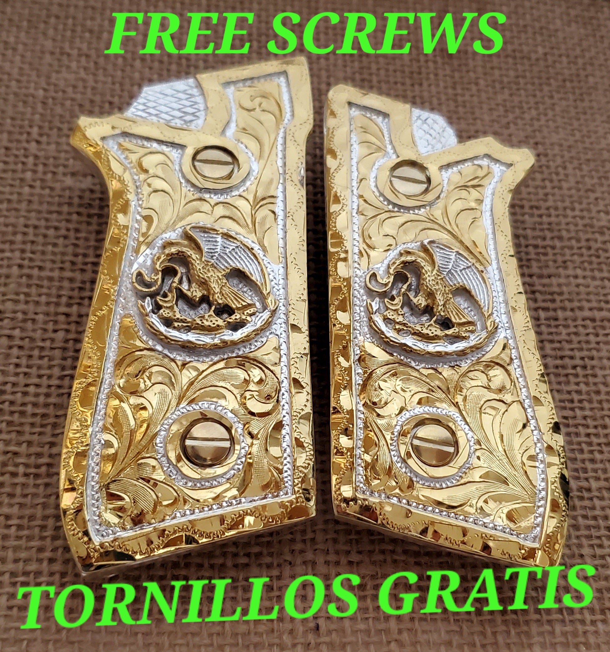 Taurus pt92 mexican style grips cachas gun pistol premium 24k gold Plated