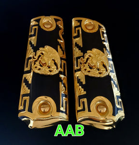 aguila mexicana eagle cachas 1911 Custom handmade Grips 24k plated 45/38 & any1911 full size