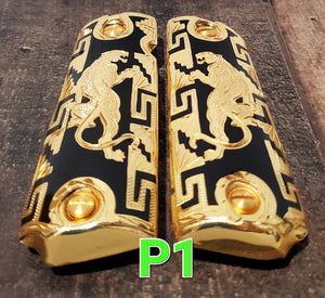 1911 pantera Custom handmade Grips 24k plated 45/38 & any1911 full size