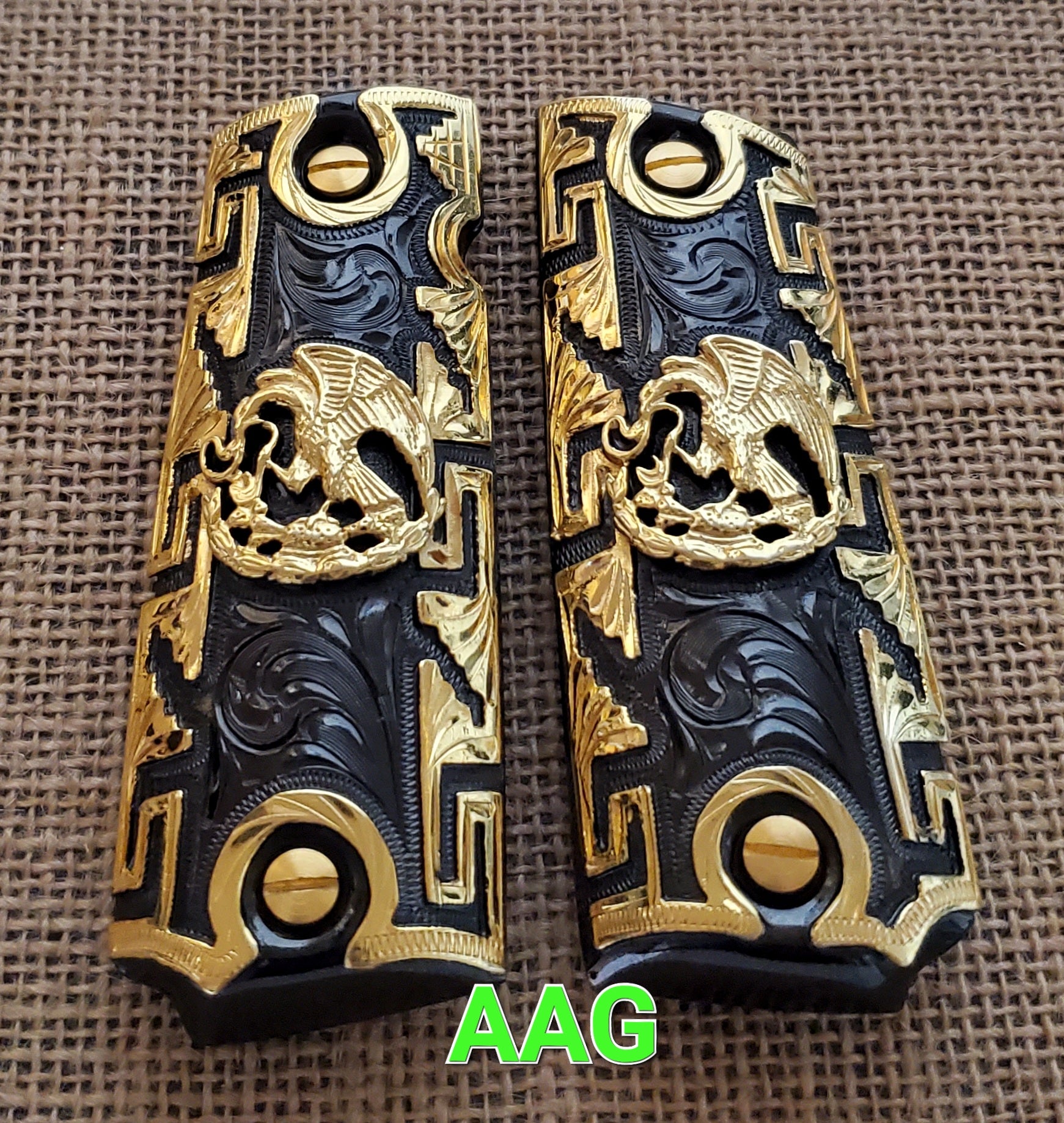 aguila mexicana eagle cachas 1911 Custom handmade Grips 24k plated 45/38 & any1911 full size