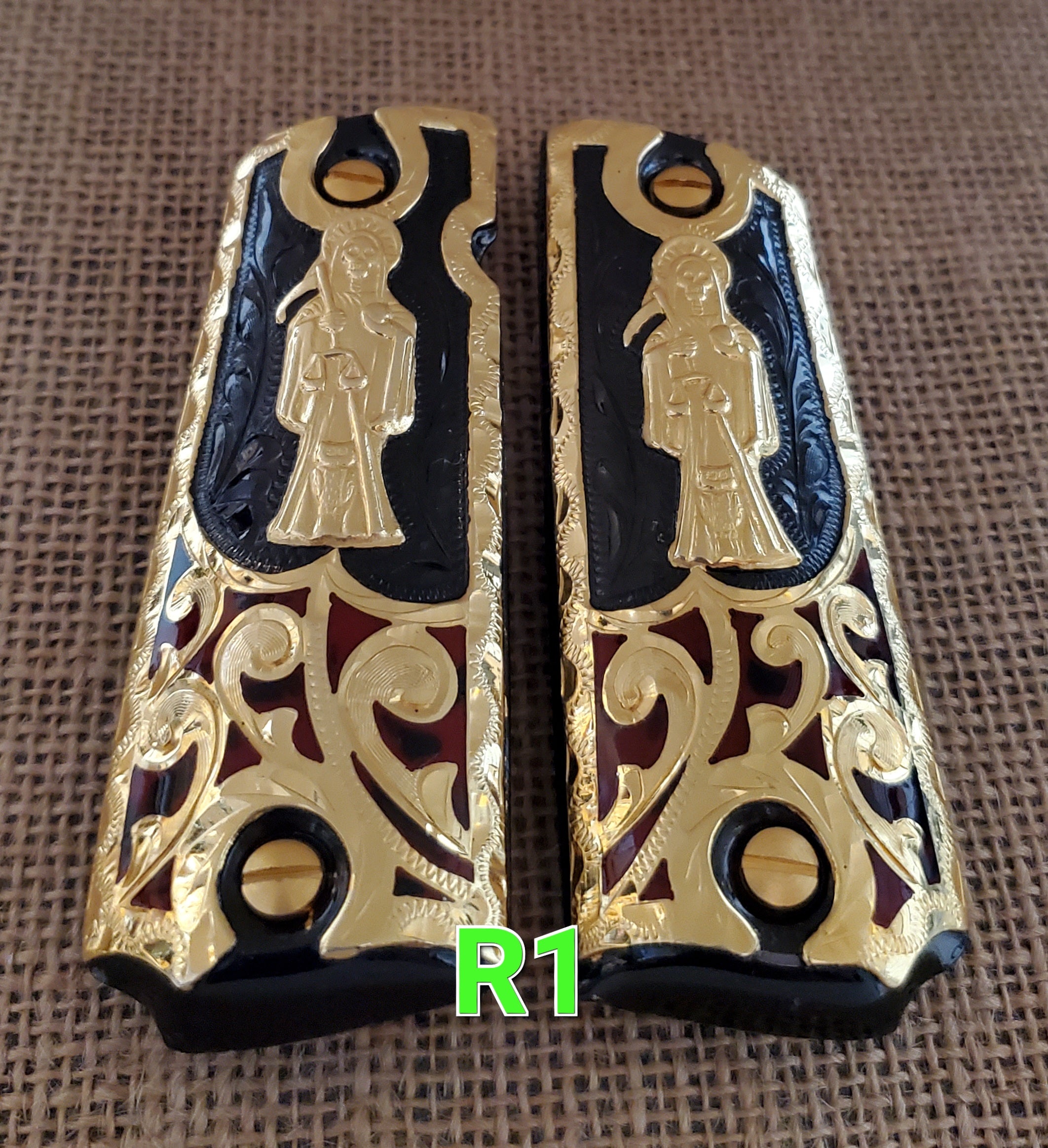 1911 santa muerte holy reaper many mexican styles government gun grips cachas 24k gold plated