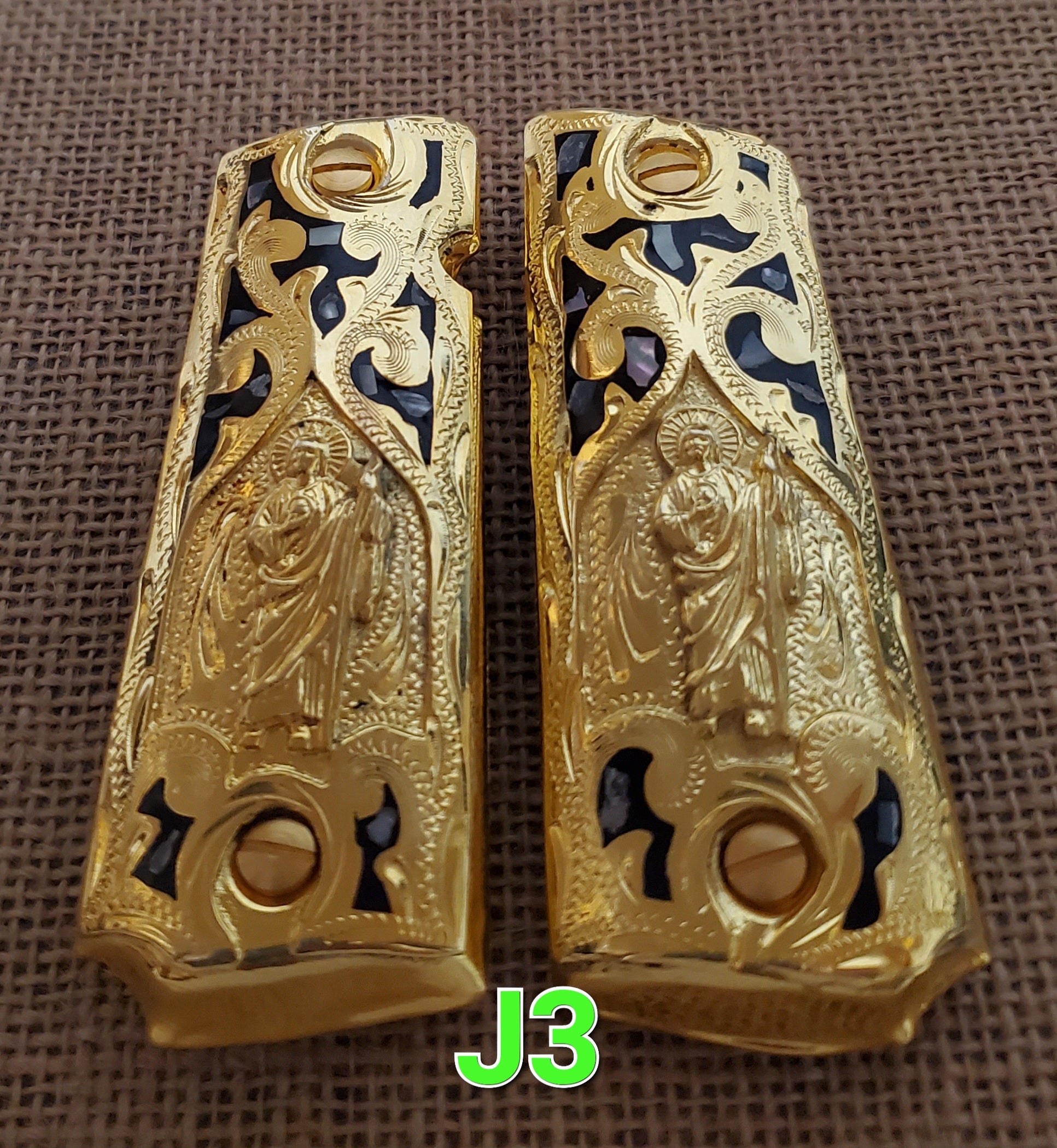 Cachas 1911 saint Jude narco mexican style government gun grips cachas 24k gold plated