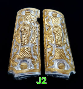 Cachas 1911 saint Jude narco mexican style government gun grips cachas 24k gold plated