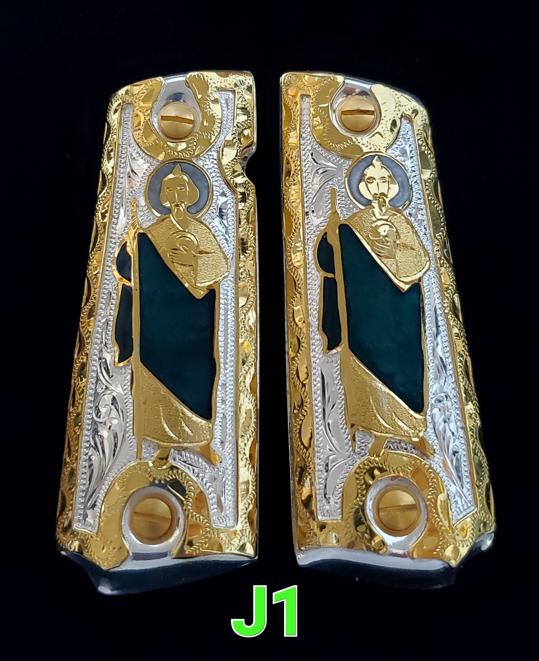 Cachas 1911 saint Jude narco mexican style government gun grips cachas 24k gold plated