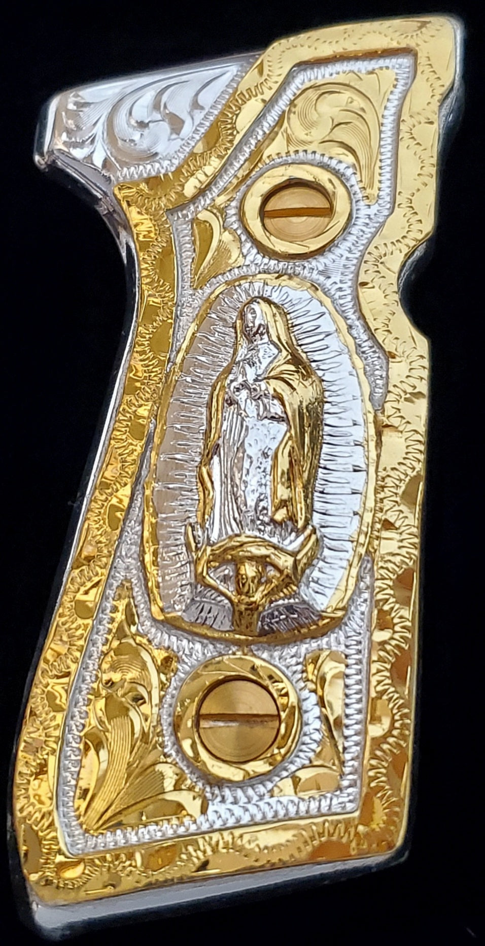 Virgin virgen de guadalupe Beretta 92fs cachas 24k gold Plated best mexican engraved Grips