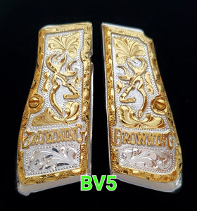 Browning highpower many mexican style grips cachas Handmade engraved 24k gold plated