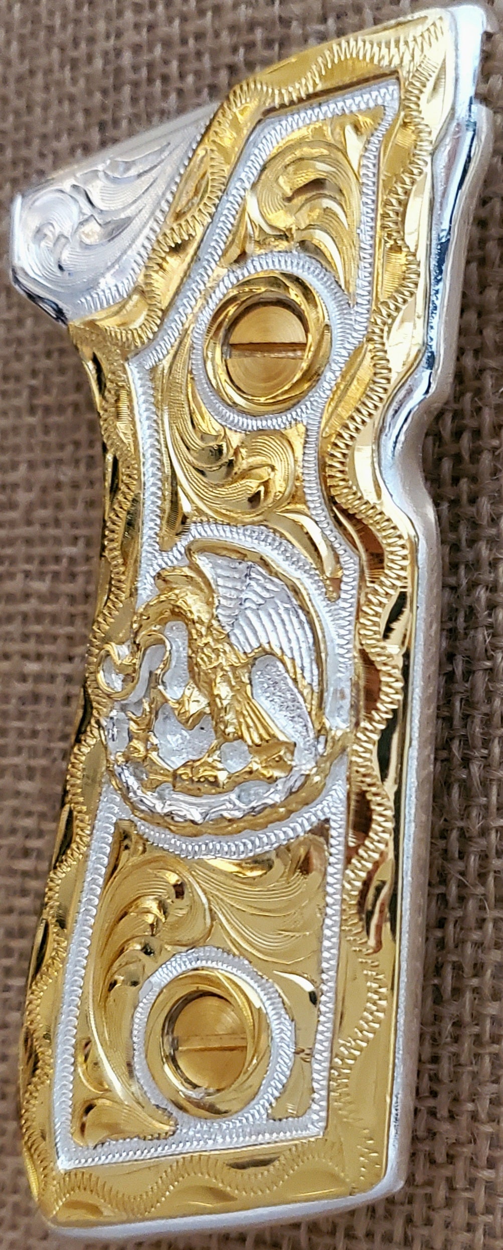 Mexican eagle aguila mexicana Premium pietro beretta 92fs narco style grips 24k gold Plated custom made engraved