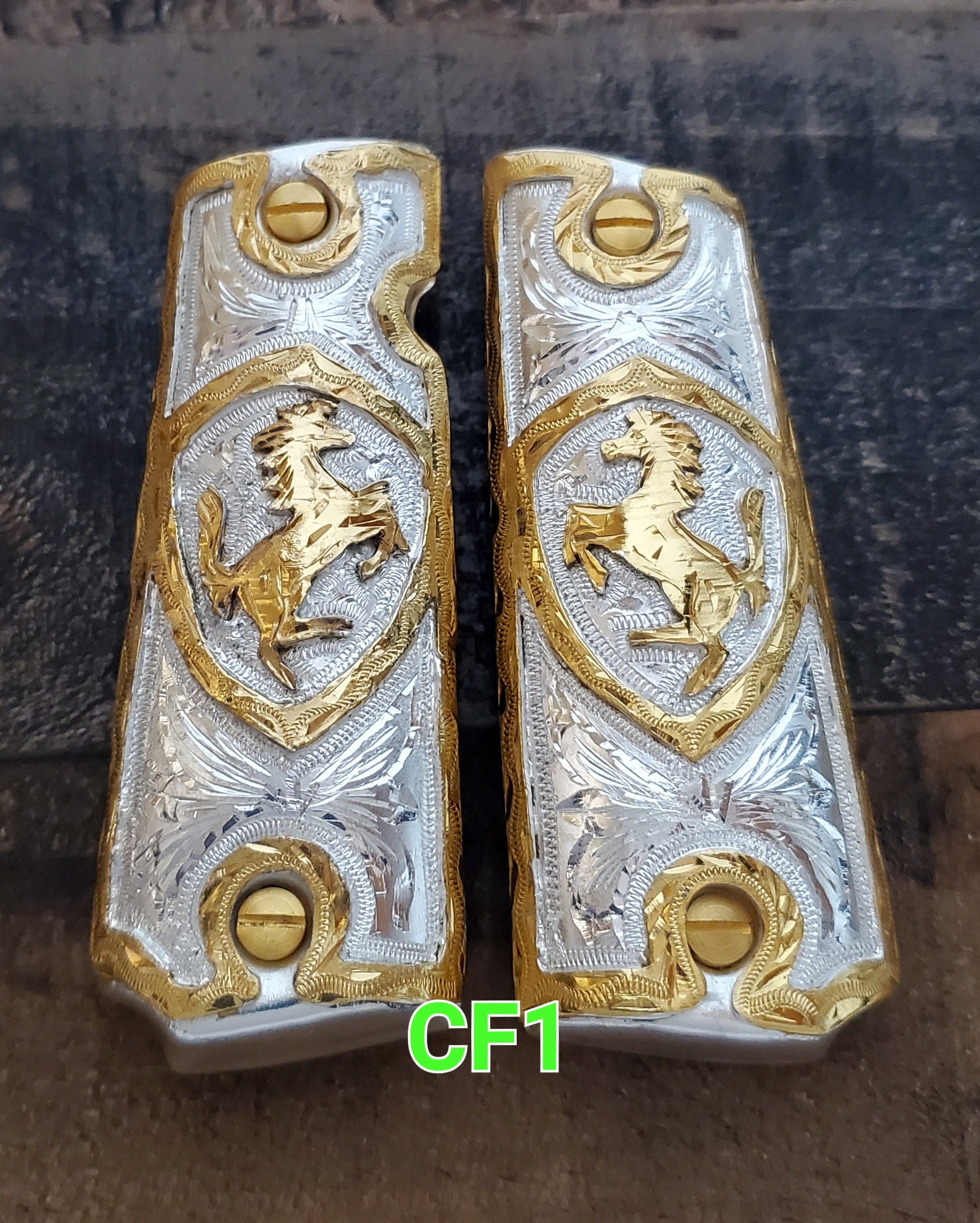 1911 cachas caballitos F narco mexican style government gun grips cachas 24k gold plated